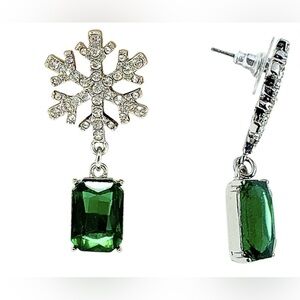 Betsey Johnson Women's Holiday Snowflake Drop Earrings with Emerald Green Stone